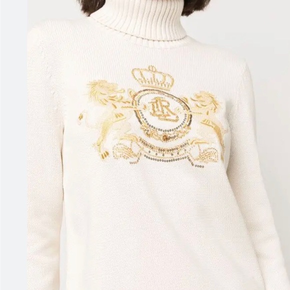 Ralph Lauren Black Label Cream Ribbed Turtleneck with embellished logo - Picture 2 of 10